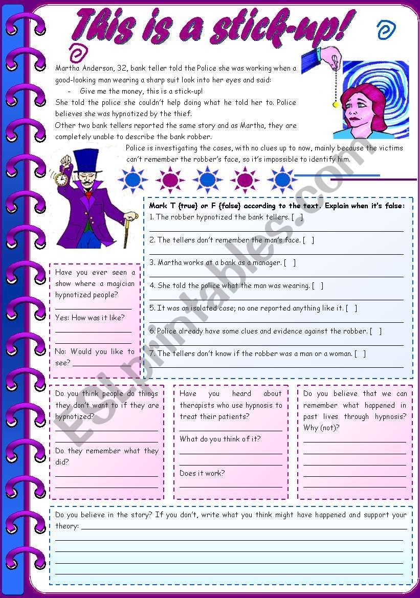 This is a stick-up!  reading + grammar + conversation (either or / neither nor) [5 tasks + tasks suggested] ((2 pages)) ***editable